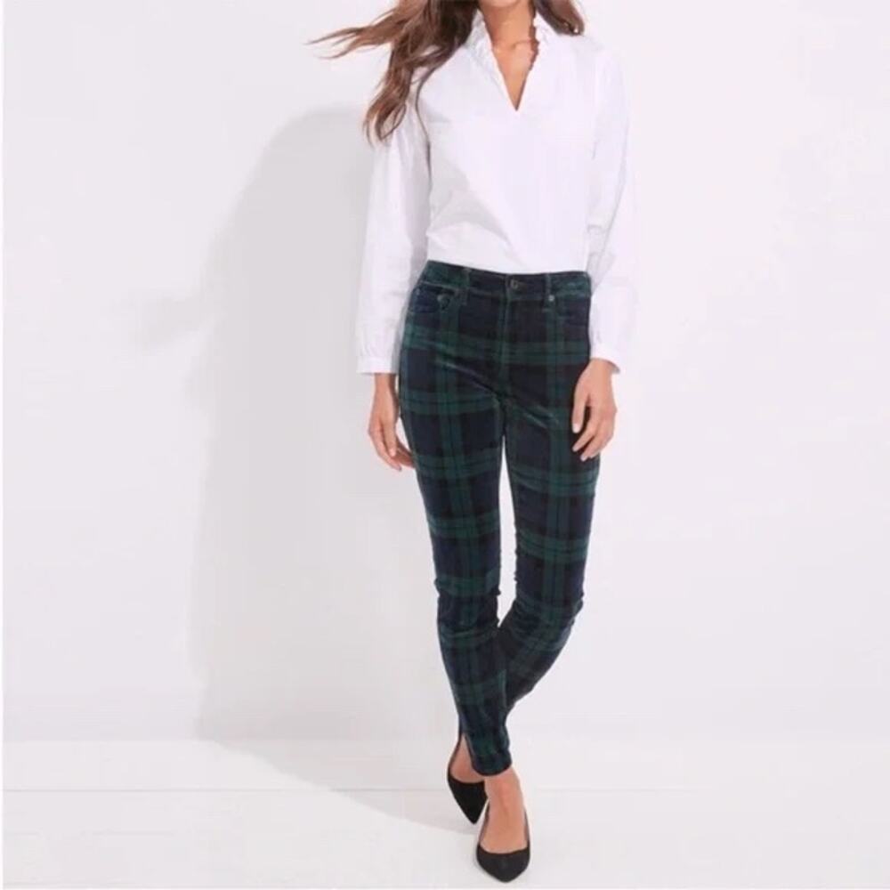 Vineyard Vines Blackwatch Plaid Velvet Pants 16 | Skinny Tartan Preppy Velour